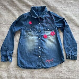 Desigual Embroidered Denim Girls Shirt with Pink Accents, Size 7/8